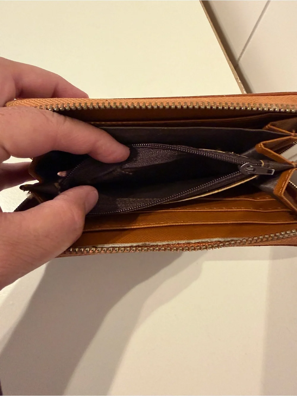 PRADA Saffiano Leather Zip Around Long Wallet in Brown